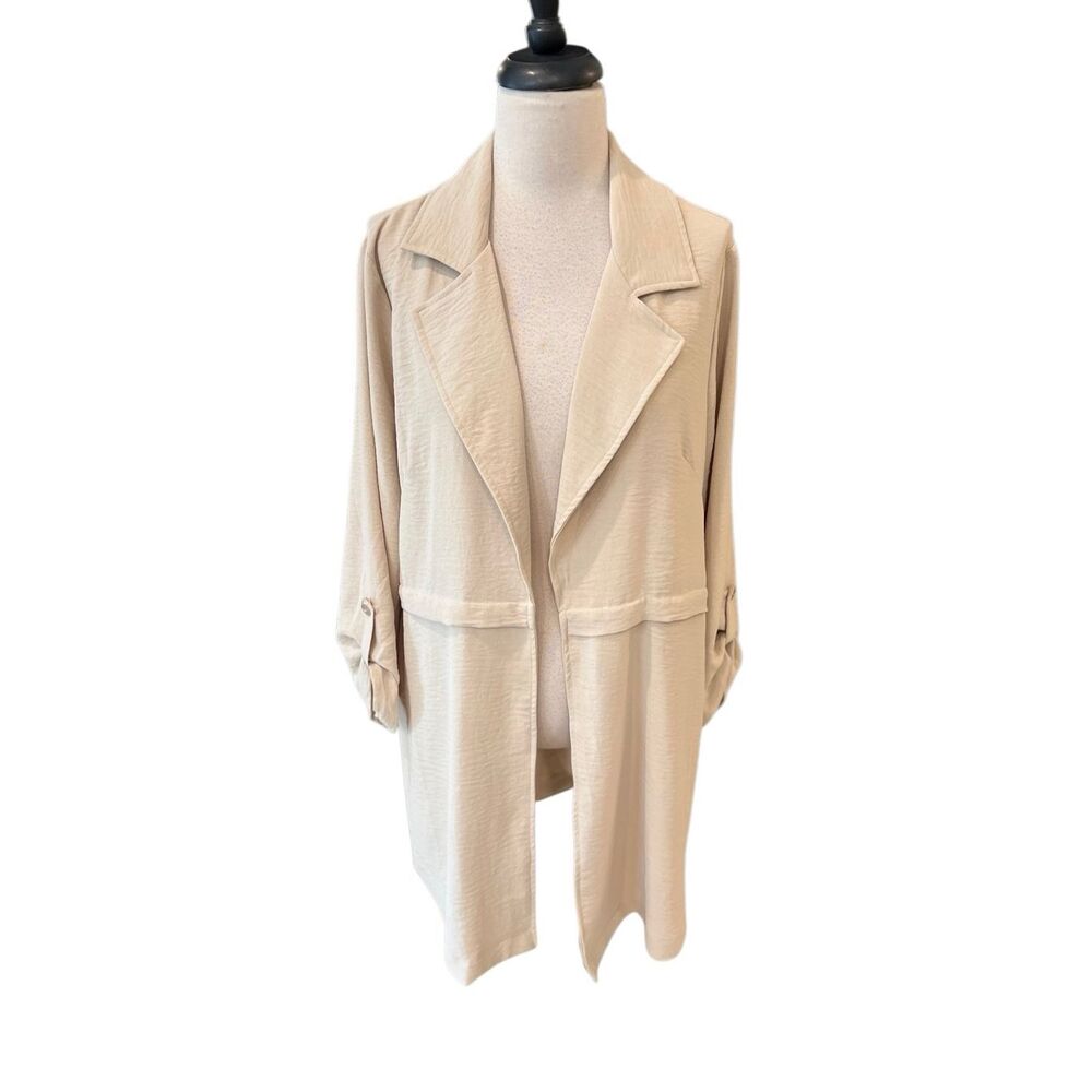 Soho Apparel Ltd Women's Open Coat Longline Blazer Jacket Beige Large